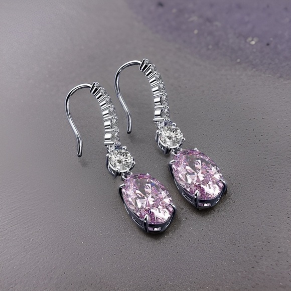 Pink Lab Diamond Dangle Earrings - Picture 3 of 7
